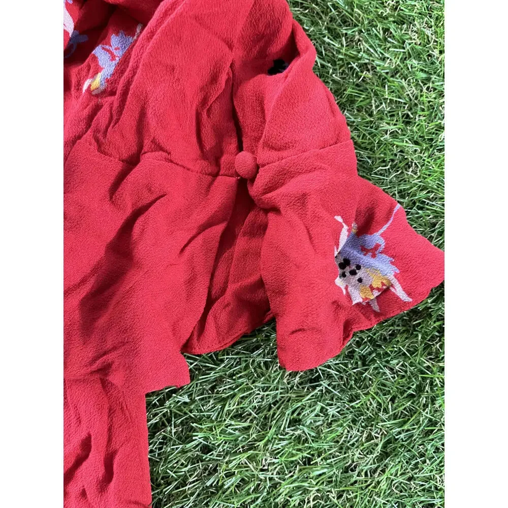 Free People‎ Red Floral Wrap Dress Size Small Bell 3/4 sleeve Mini
